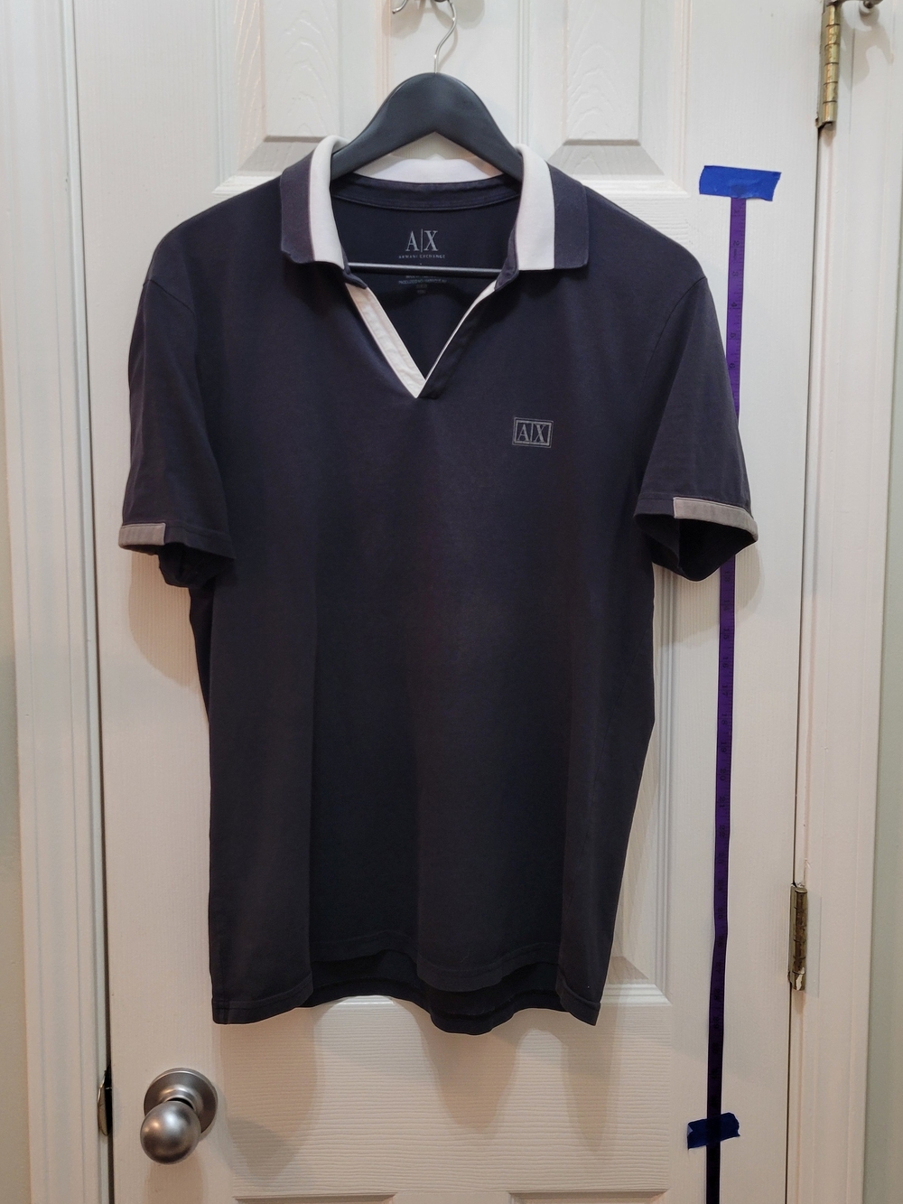 A/X Armani Exchange Men’s Black Heathered Polo with Light Gray Trim